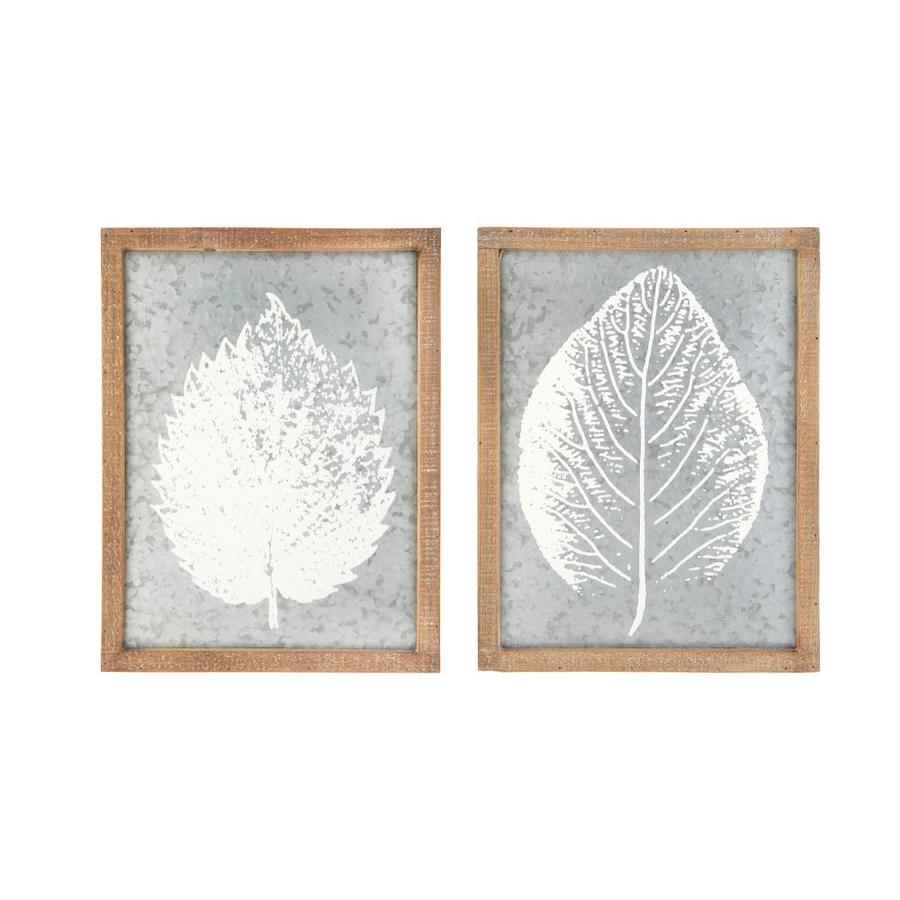 Creative CoOp 16.5inH Painted White Leaf On Galvanized Metal Wall