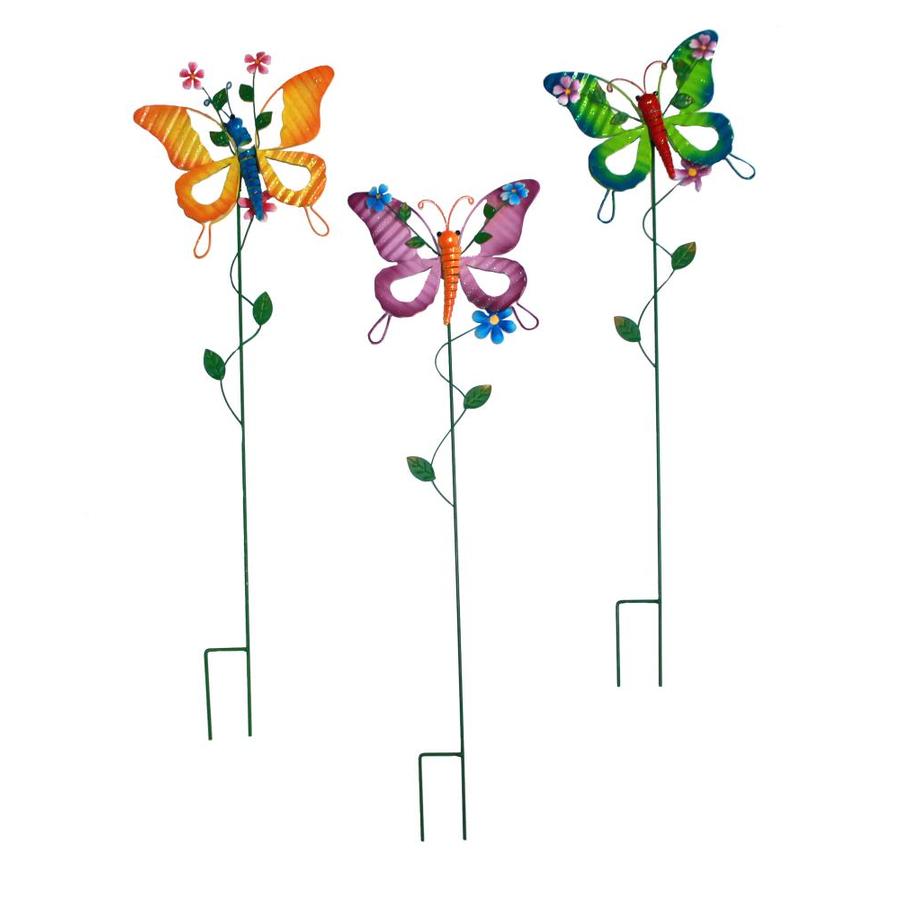 Worth Imports 33in Metal Butterfly Stakes, Set of 3 in the Garden