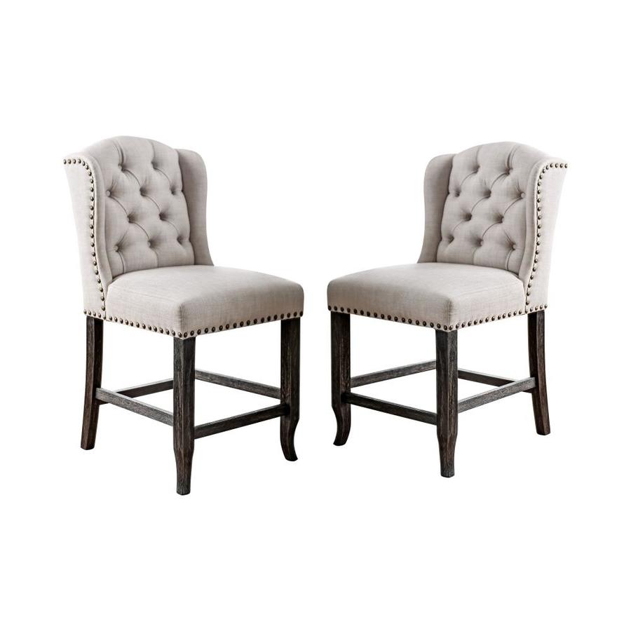Furniture of America Druid Hills Beige Tufted Bar Stools (Set of 2) in