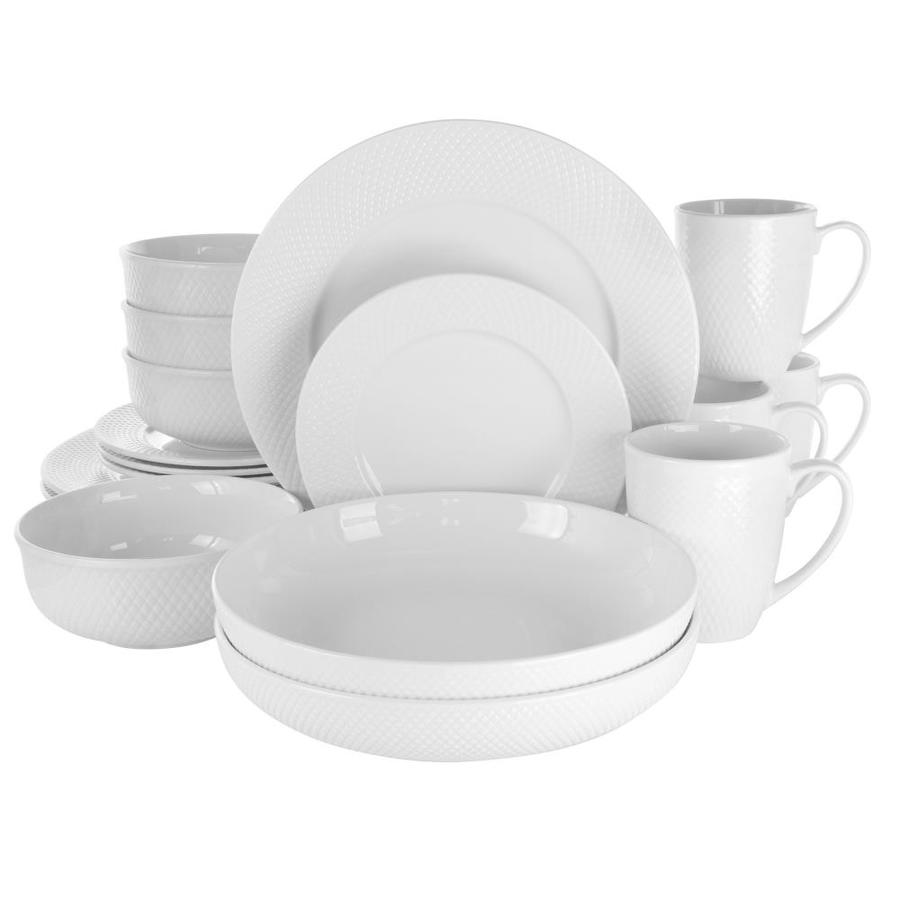 Elama Elama Maisy 18 Piece Round Porcelain Dinnerware Set in White in