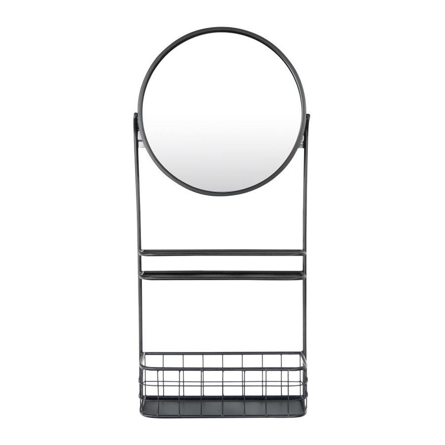 Creative CoOp Round Metal Wall Mirror with Basket and Center Shelf in