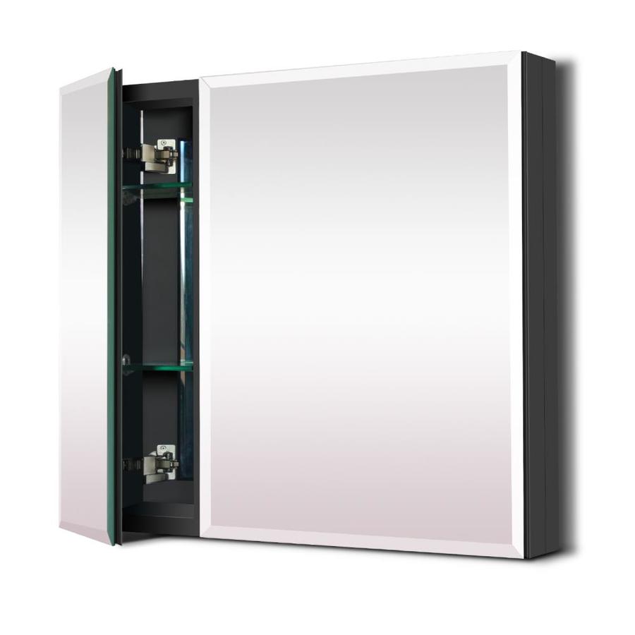 WELLFOR 30 in x 26 in Flat Mirror Bathroom Medicine Satin