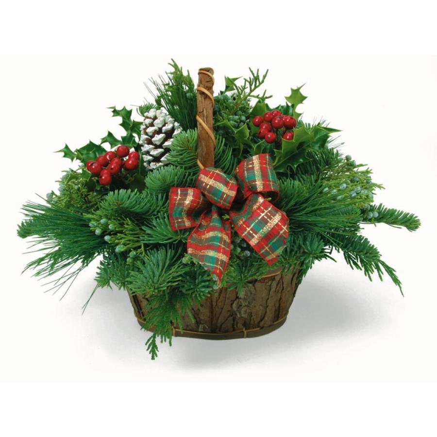 12in Fresh Christmas Greenery Basket with Pinecones with Bow in the