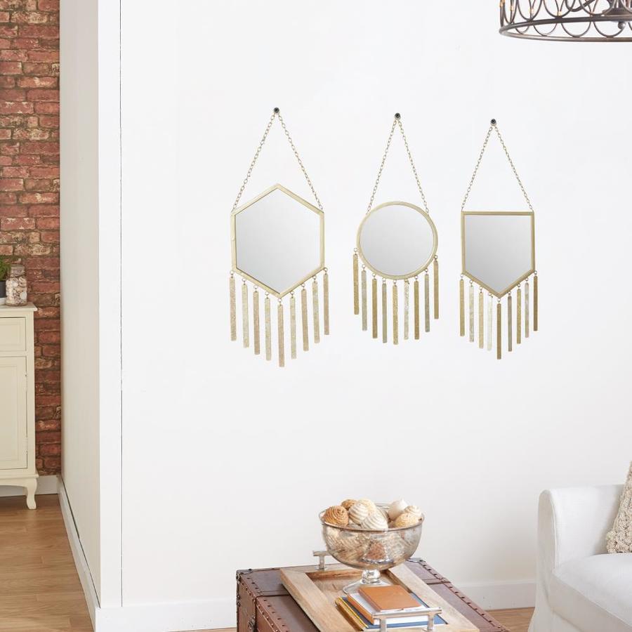 Grayson Lane Geometric Gold Metal Mirror Wall DEcor Set of 3 9inW x 27