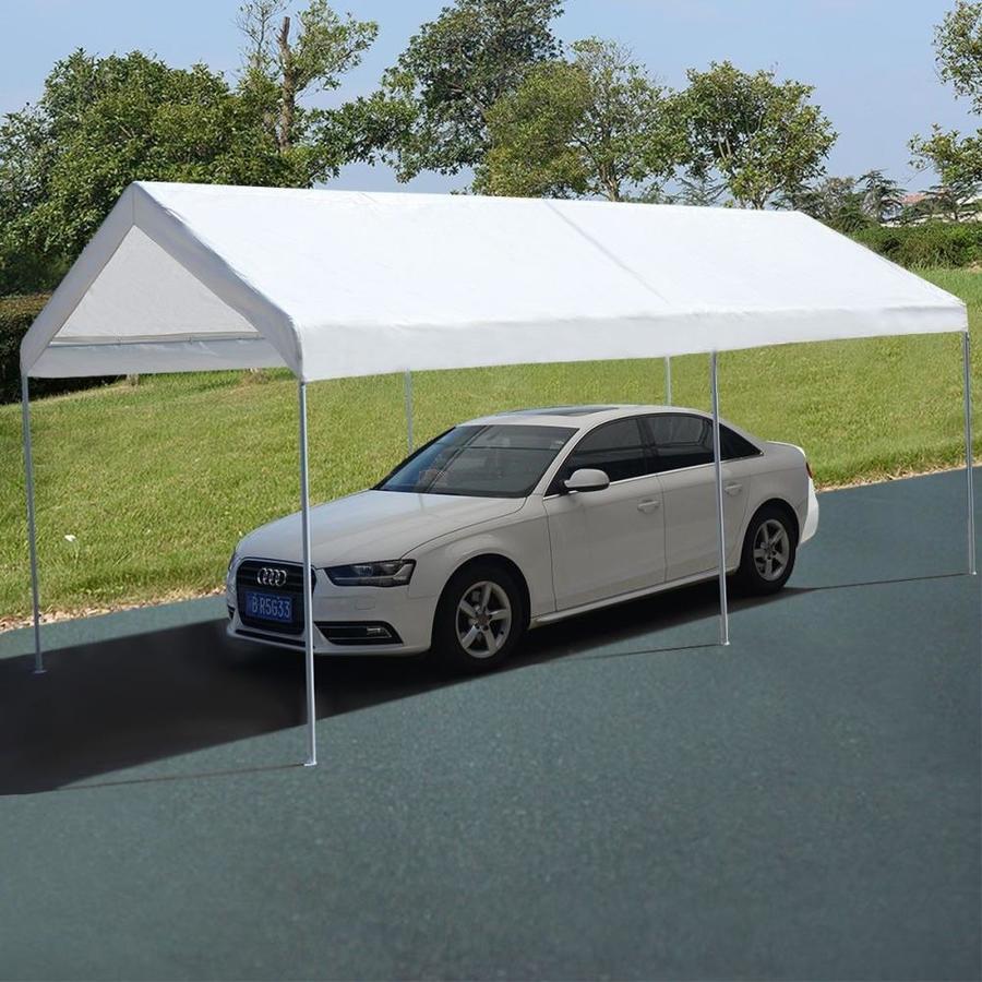 Clihome 10ft x 20ft x 9ft White Steel Frame Outdoor Portable Car Canopy