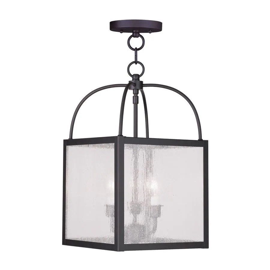 Livex Lighting Milford Bronze Transitional Seeded Glass Square Pendant
