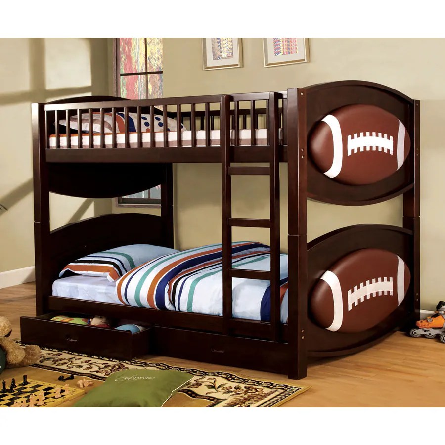 Shop Furniture of America Olympic Dark Walnut Twin Over Twin Football