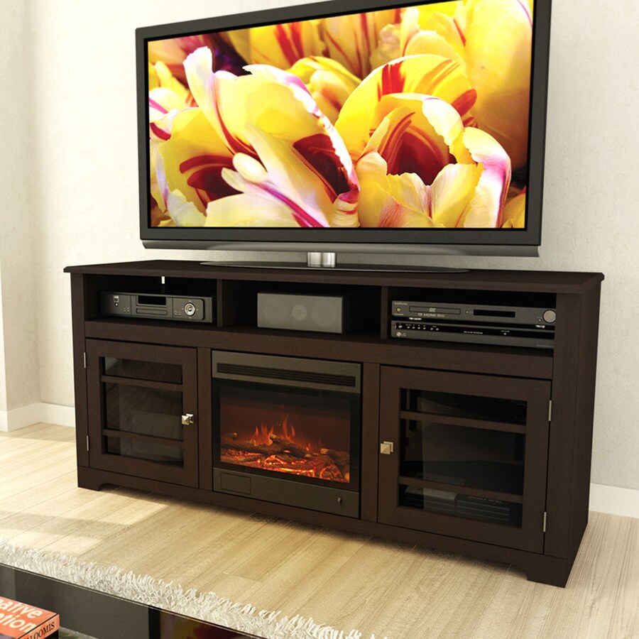 Shop CorLiving 60in W Dark Espresso Wood Electric Fireplace with