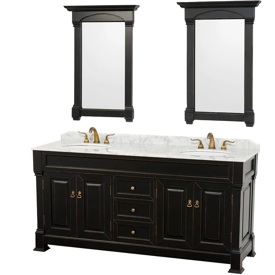 Wyndham Collection Andover 72in Black Double Sink Bathroom Vanity with