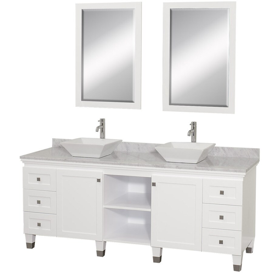 Shop Wyndham Collection Premiere White Vessel Double Sink Oak Bathroom