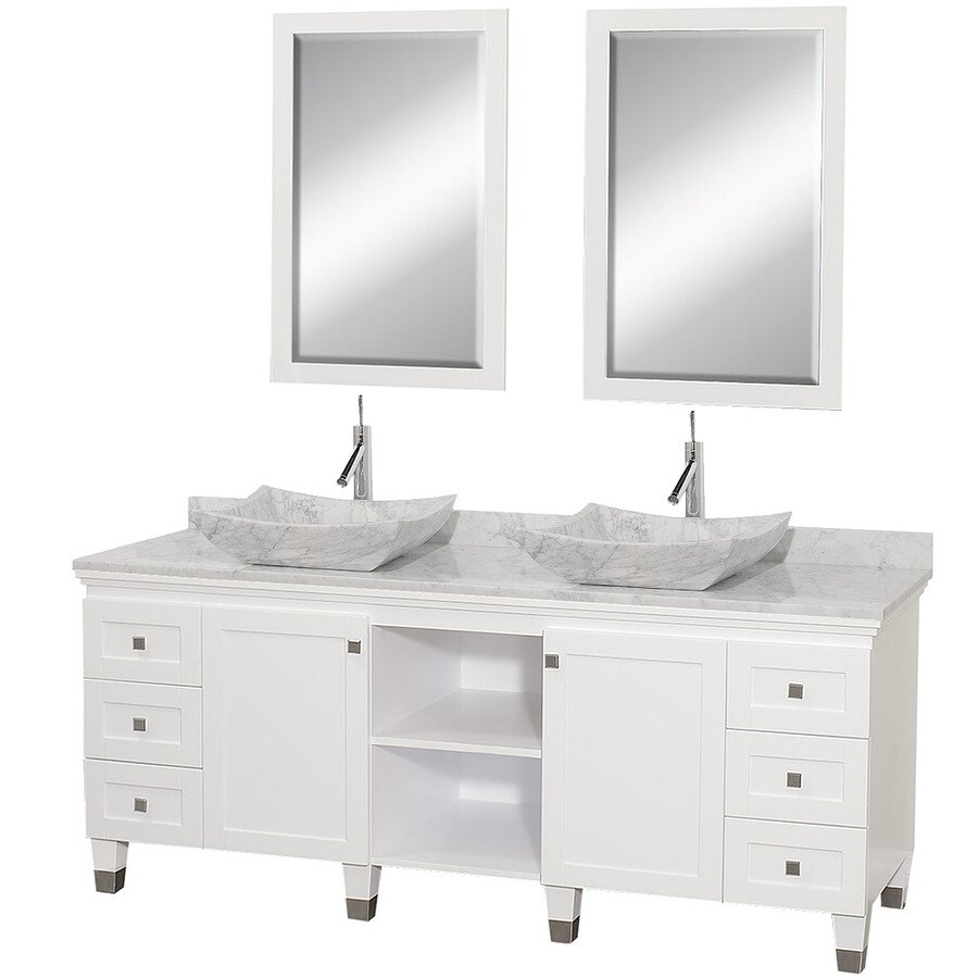 White Double Sink Bathroom Vanity / 72" Quen Double Vessel