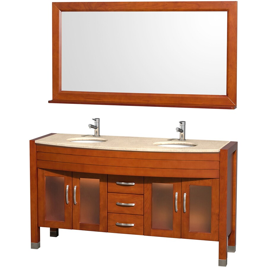 Wyndham Collection Daytona 60in Cherry Double Sink Bathroom Vanity