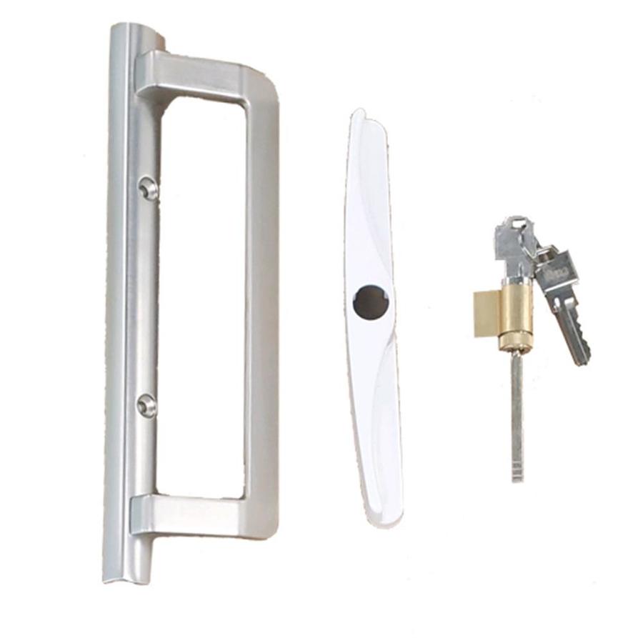 United Window & Door Distinct Nickel Hardware Set in the Sliding Patio