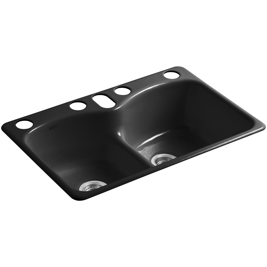 Shop KOHLER Langlade 22in x 33in Black DoubleBasin Cast Iron
