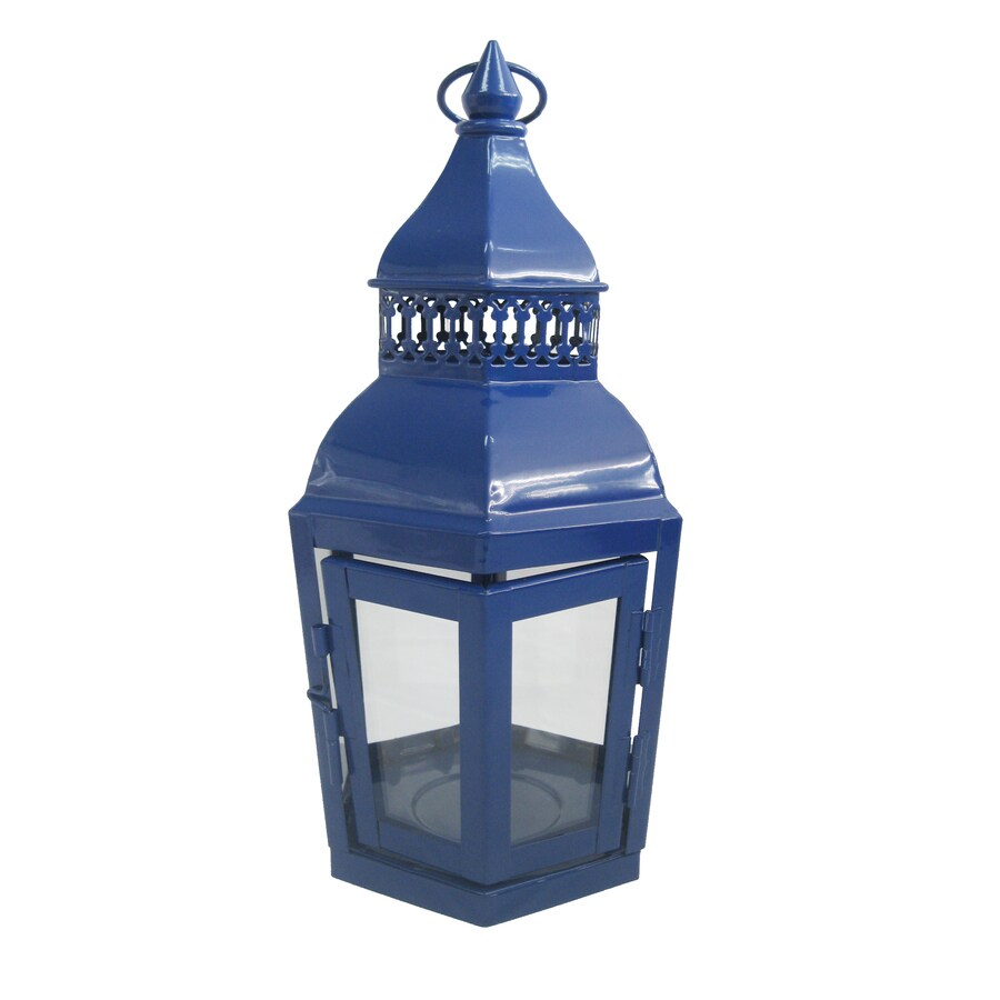 Garden Treasures 11.14in H Dark Blue Metal Outdoor Decorative Lantern