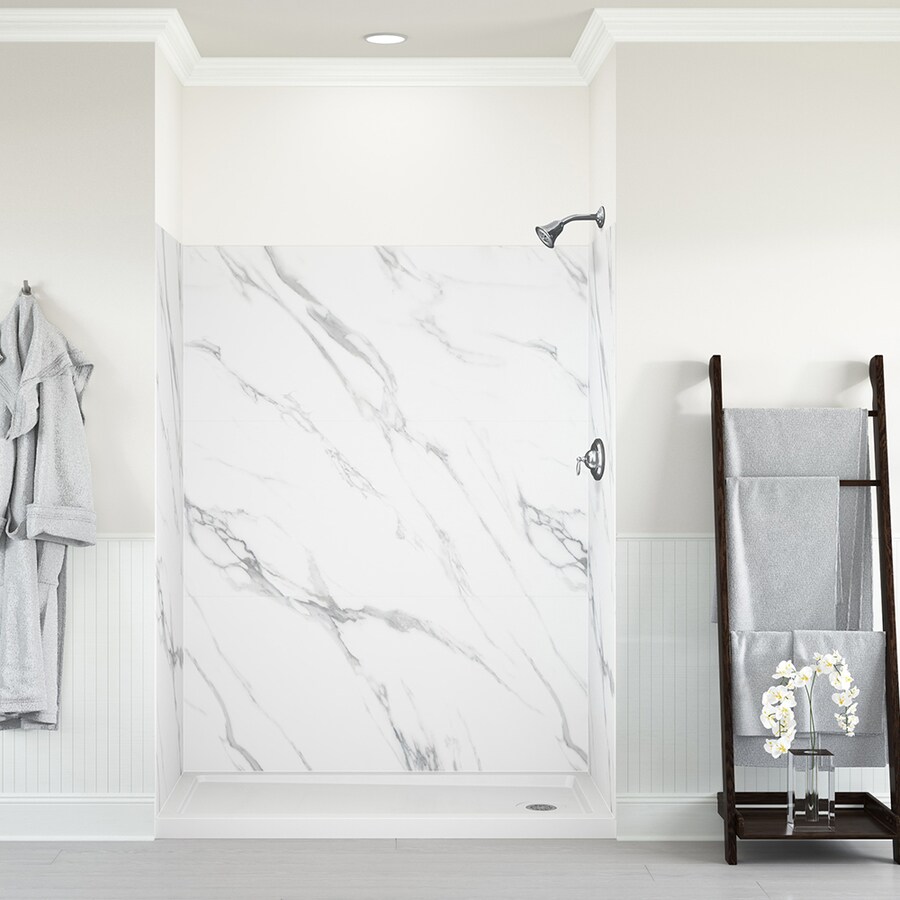 allen + roth 60inX32inX78in Shower Wall in Carrara White in the