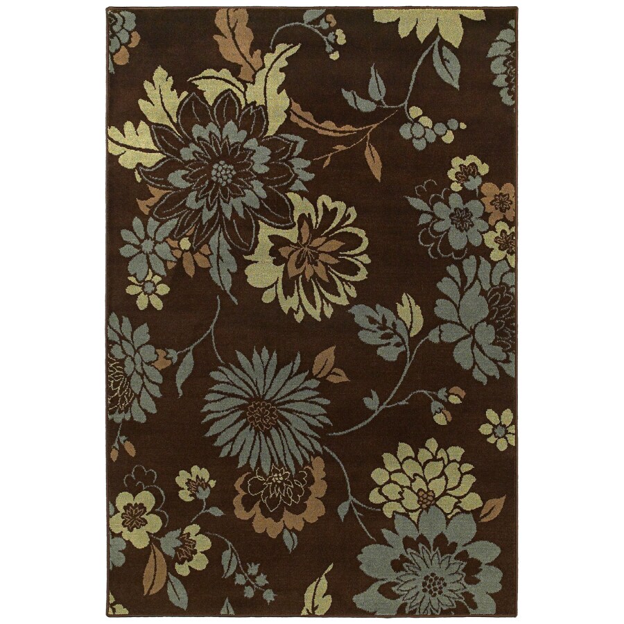 Shaw Living Flora Vista Rectangular Brown Floral Woven Area Rug