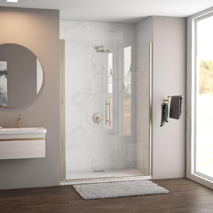 Coastal Shower Doors Illusion Series 66in H x 43in to 44.25in W Frameless Hinged Brushed