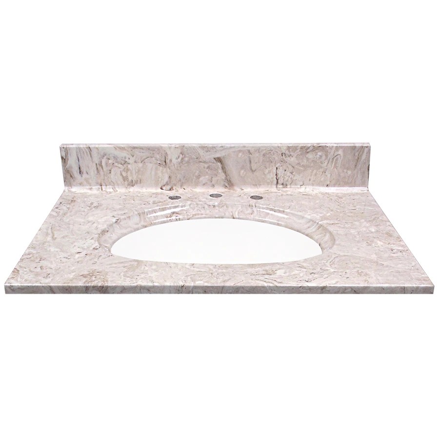 US Marble 31in Brown On White Gloss Cultured Marble Bathroom Vanity