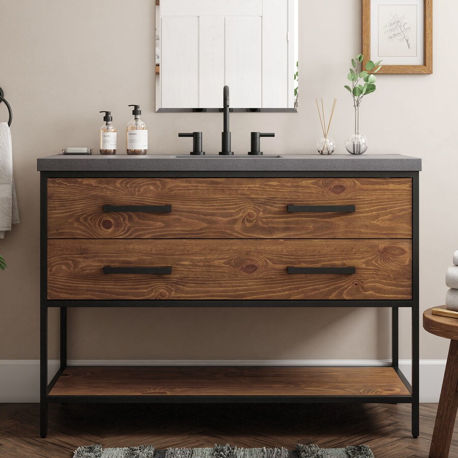 allen + roth Deacon 48in Rustic Pine with Black Metal Frame Undermount