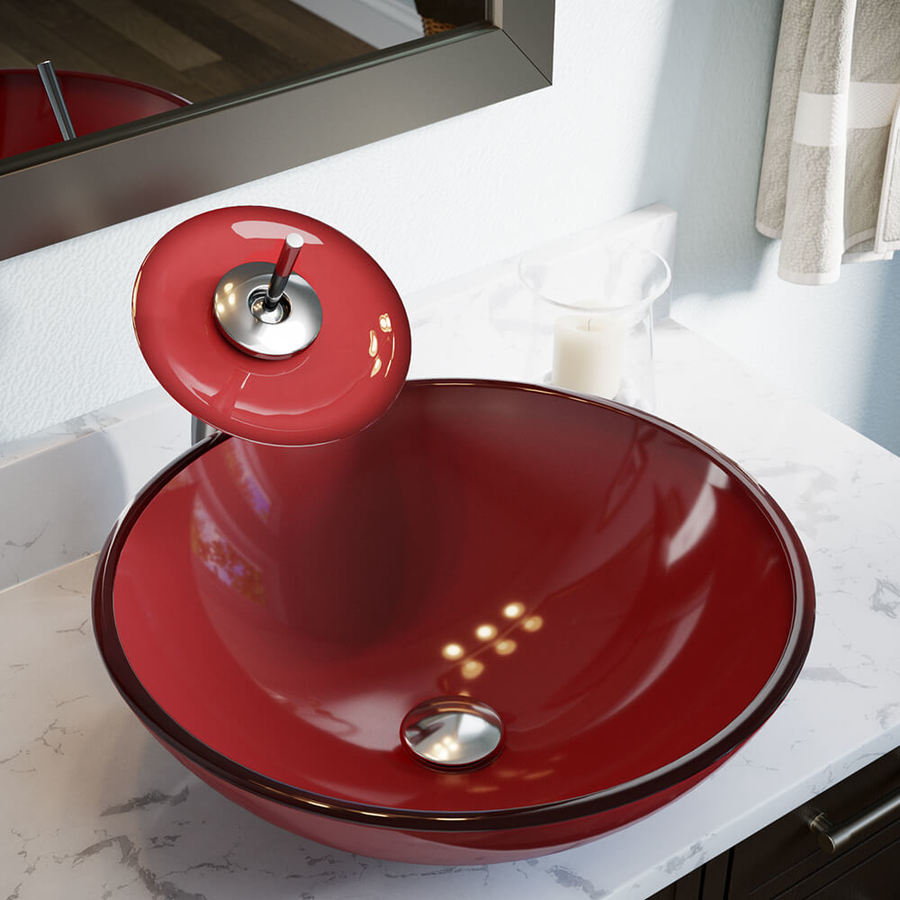 MR Direct Red Tempered Glass Vessel Round Bathroom Sink at