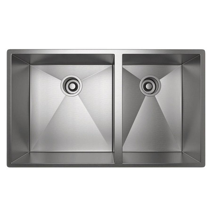 Rohl Forze 32in x 19in Brushed Stainless Steel Double Offset Bowl