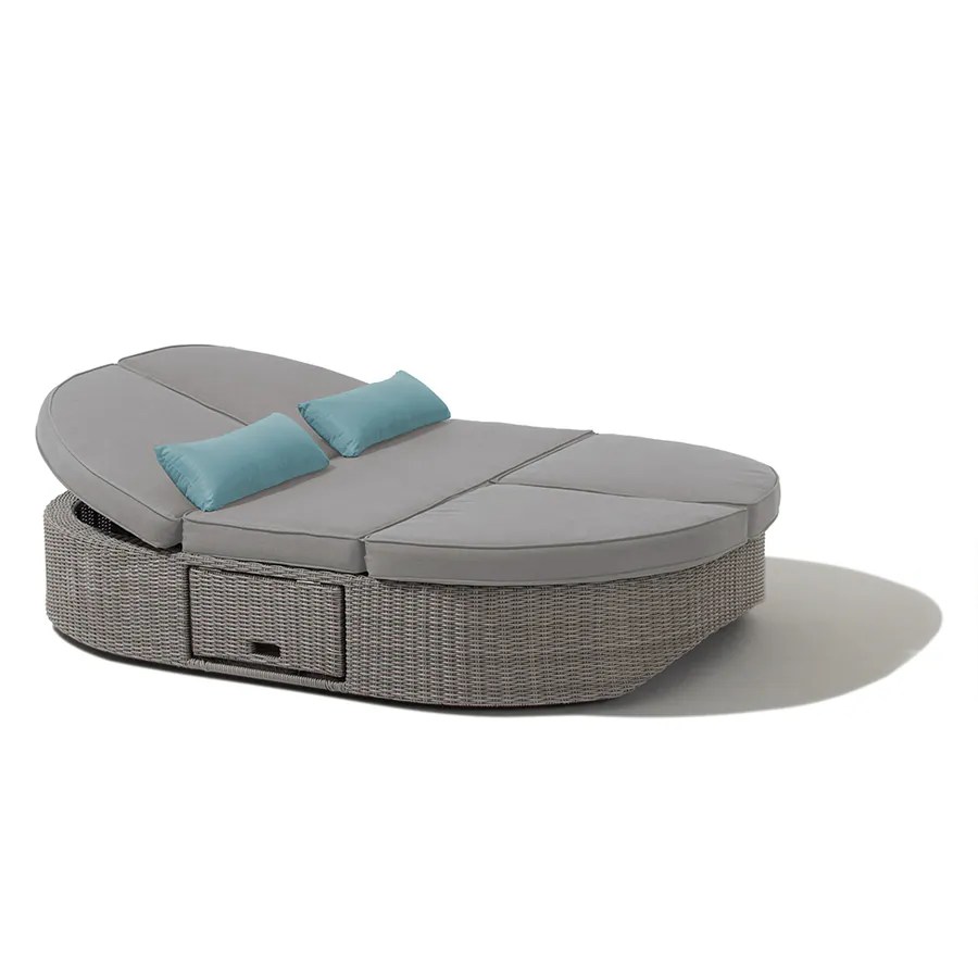 OVE Decors Sandra Wicker Outdoor Daybed with Solid Gray Cushion(s) Included and Gray Aluminum