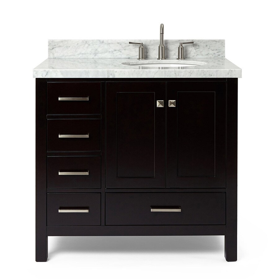 ARIEL Cambridge 37in Espresso Single Sink Bathroom Vanity with White