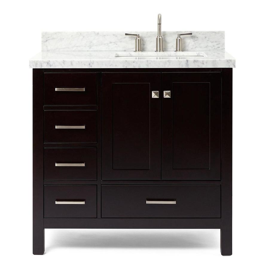 ARIEL Cambridge 37in Espresso Single Sink Bathroom Vanity with White