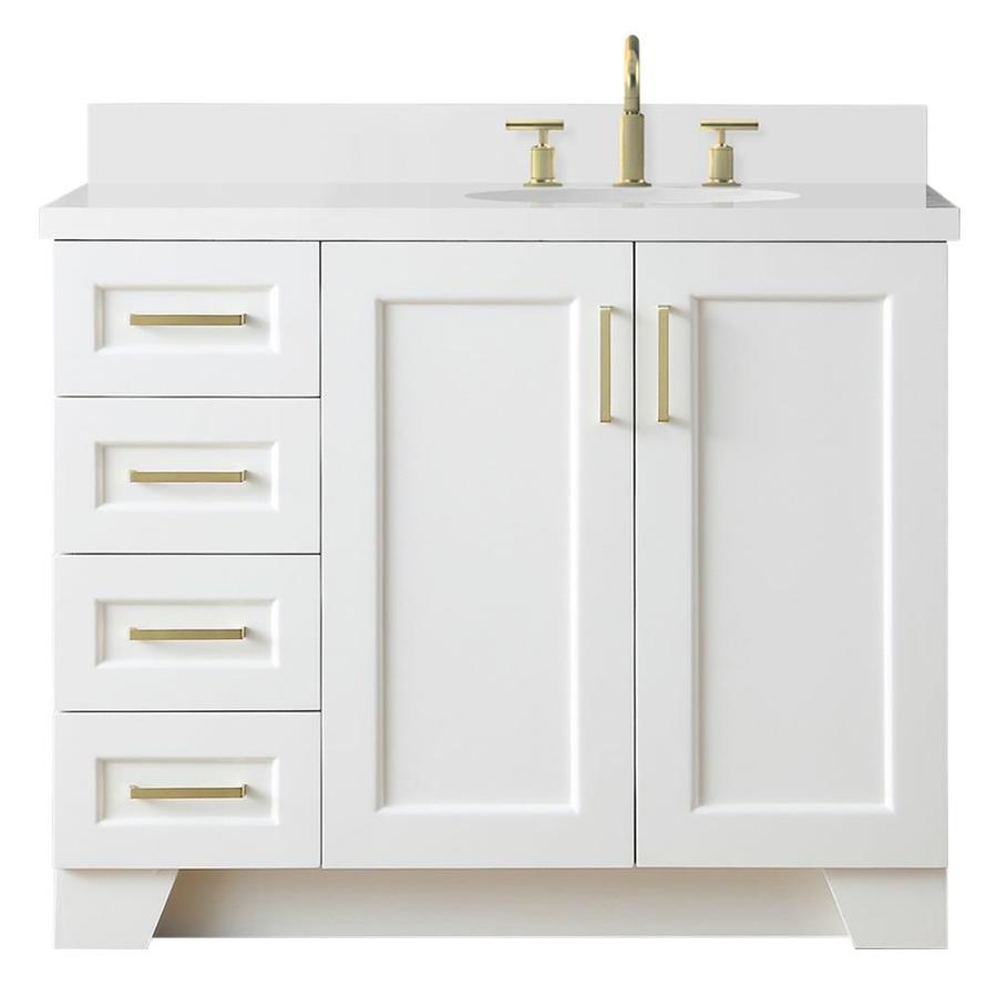 ARIEL Taylor 43in White Single Sink Bathroom Vanity with White Quartz