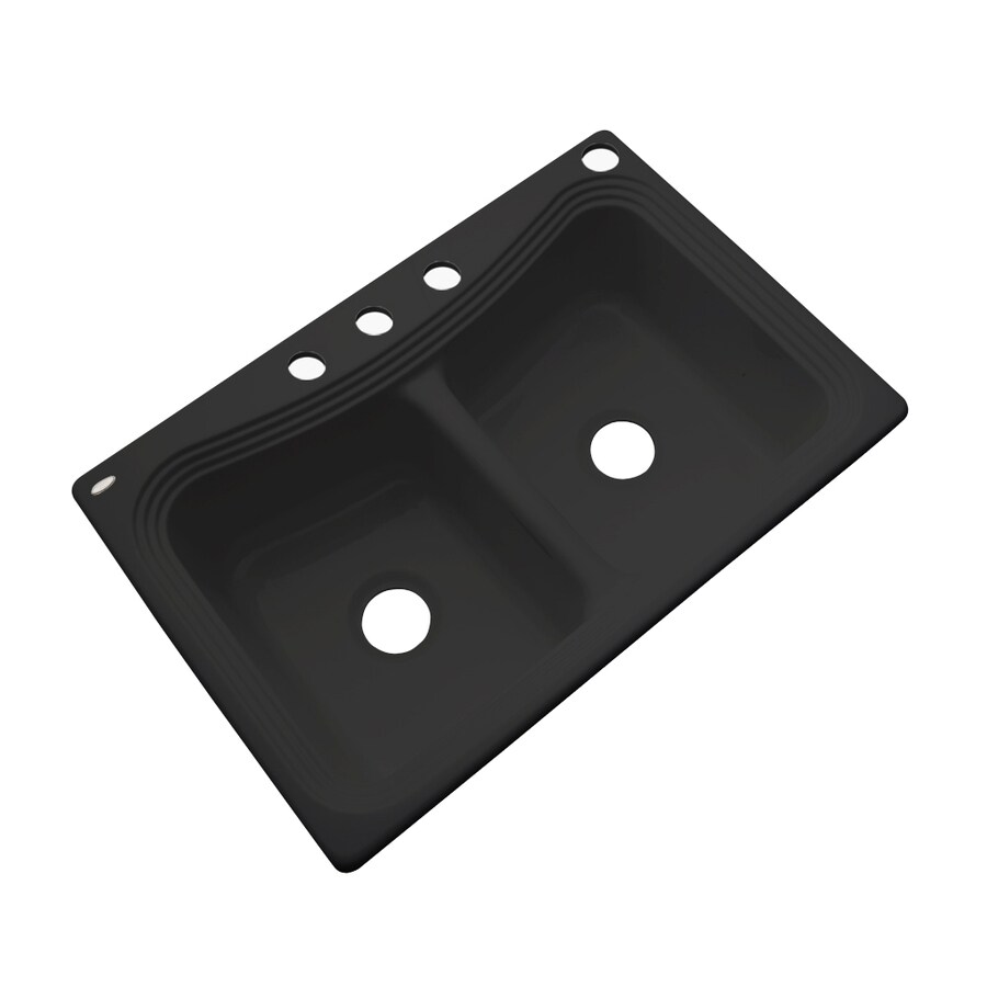 Dekor Master 33in x 22in Black DoubleBasin Dropin 4Hole