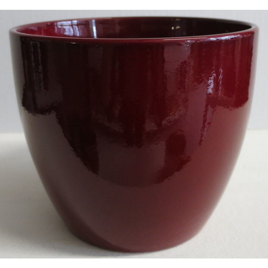 11in W x 10in H Dark Red Ceramic Planter at