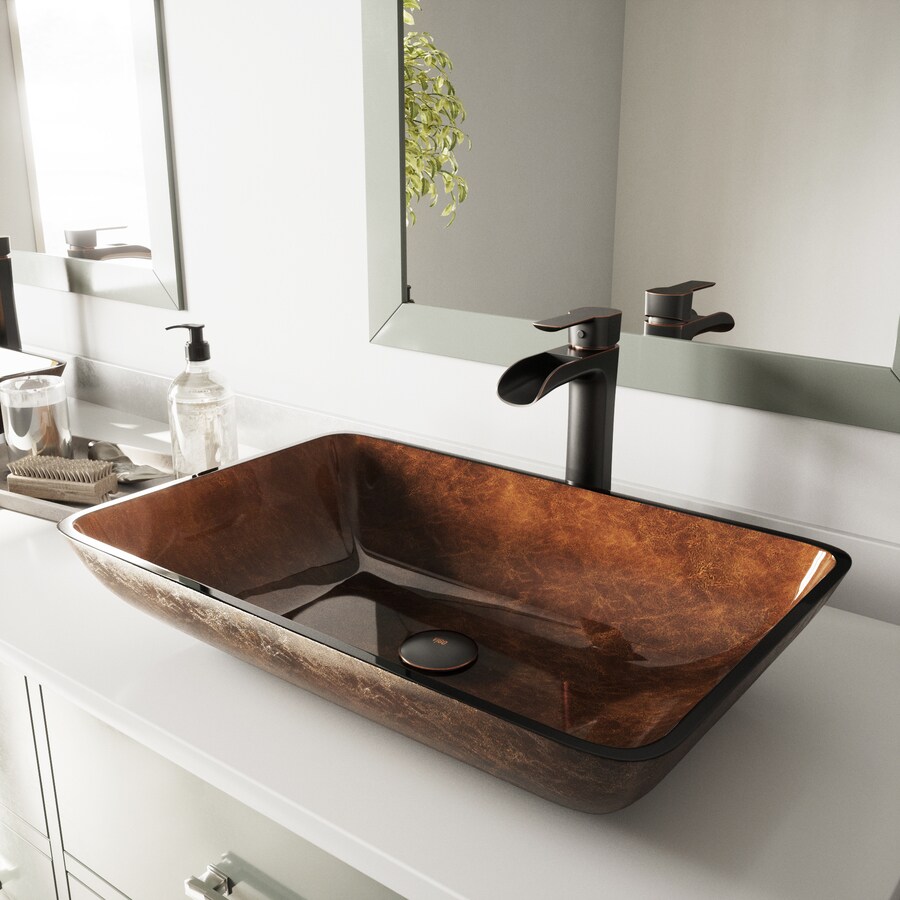 VIGO Vessel Sinks Rich Chocolate Brown Glass Vessel Rectangular