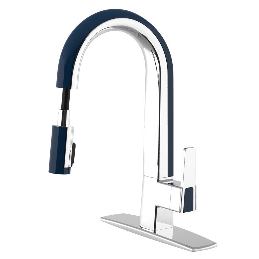 CleanFLO Matisse Chrome and Blue 1Handle Deck Mount PullDown Kitchen
