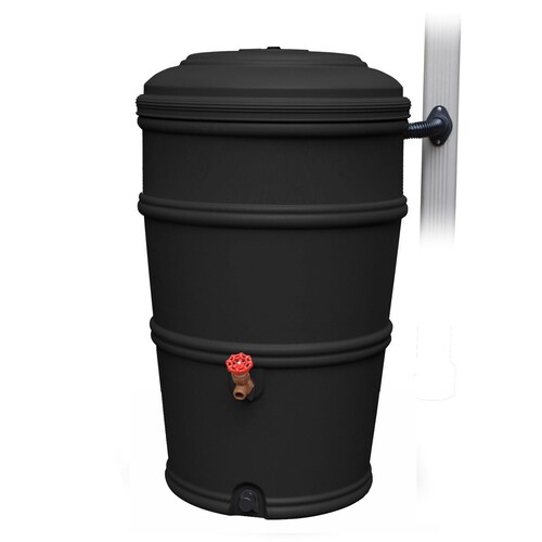 EarthMinded 50Gallon Recycled Black HDPE Plastic Rain Barrel with