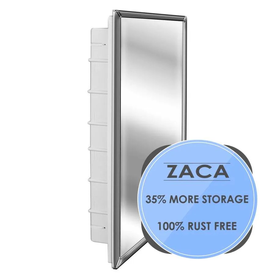 Zaca SpaceCab 16in x 26in Recessed Chrome Mirrored Rectangle Medicine