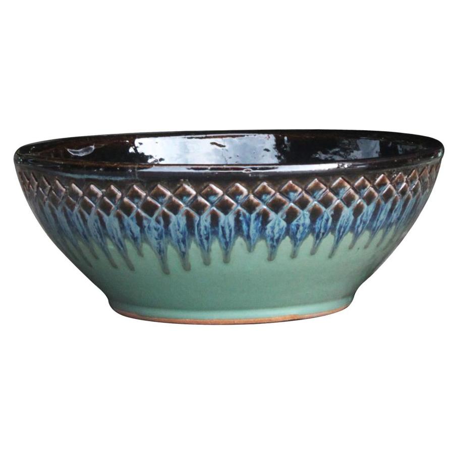 Allen + roth 13in W x 5.7in H Haiku Mist Ceramic Low Bowl Planter at