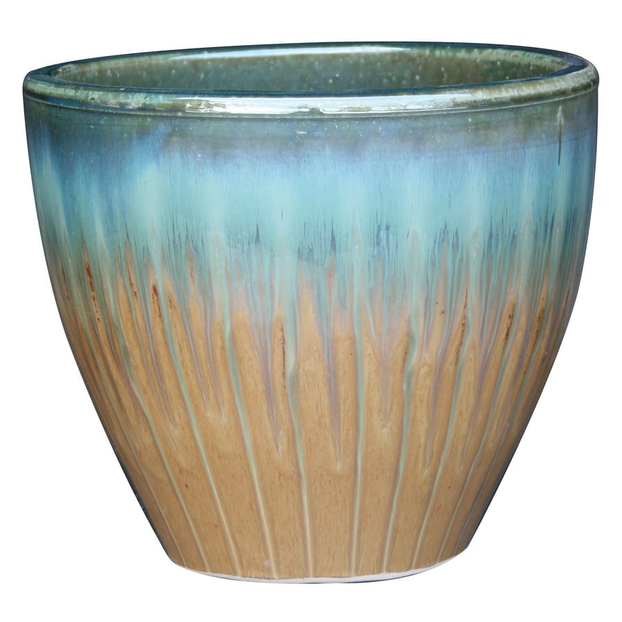 Shop Garden Treasures 15.1in x 15.2in Tan/Blue Ceramic Planter at
