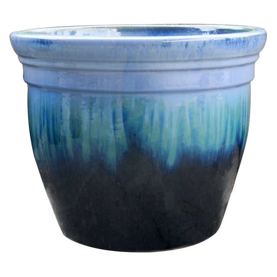 Allen + roth 10.6in W x 9in H Blue/Green Ceramic Planter at