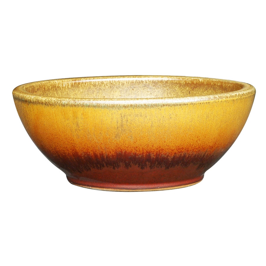 Allen + roth 13in W x 5.7in H Red/Gold Ceramic Low Bowl Planter at
