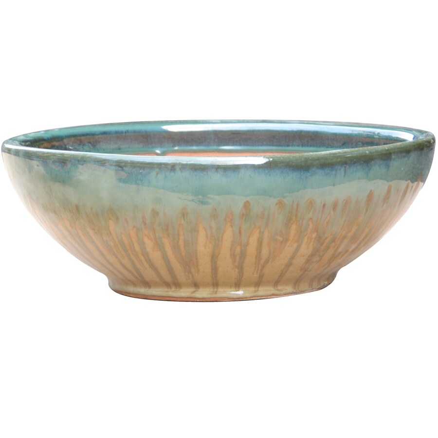 Shop Garden Treasures 13in x 5.7in Tan/Blue Ceramic Low Bowl Planter