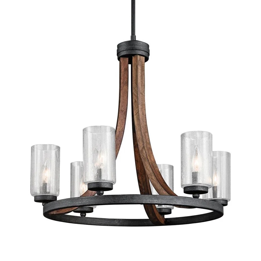 Kichler Grand Bank 6Light Auburn Stained Wood with Distressed Black