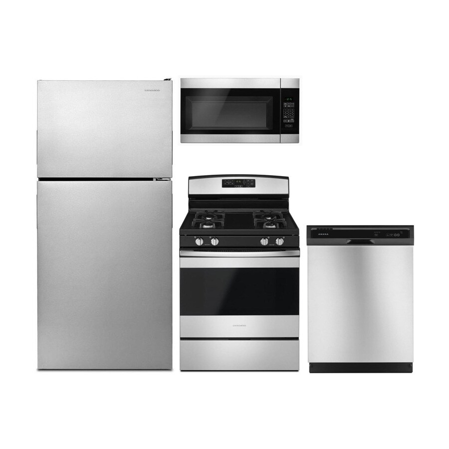 Shop Amana TopFreezer Refrigerator & Gas Range Suite in Stainless