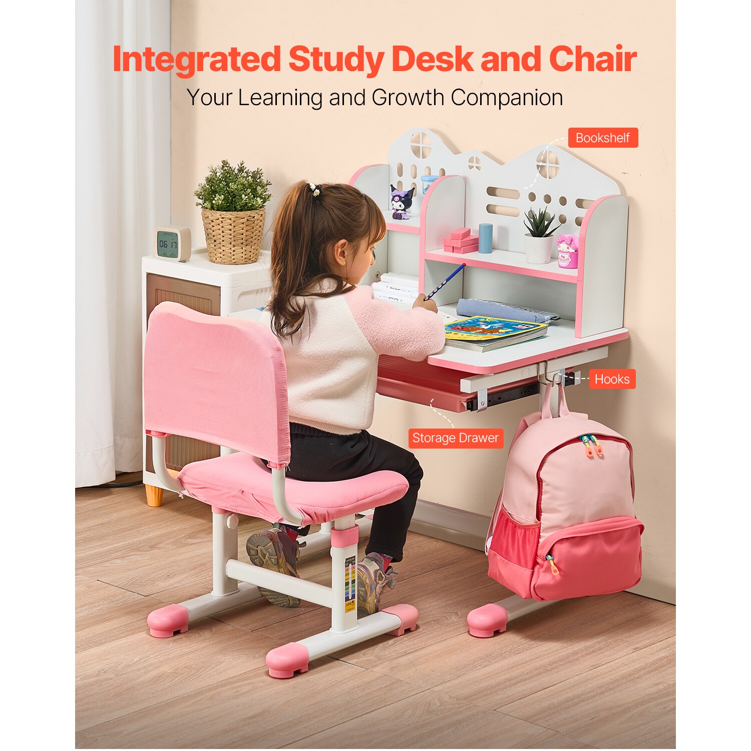 VEVOR Kids Study Chair and Desk Set Study Desk and Chair for Kids with