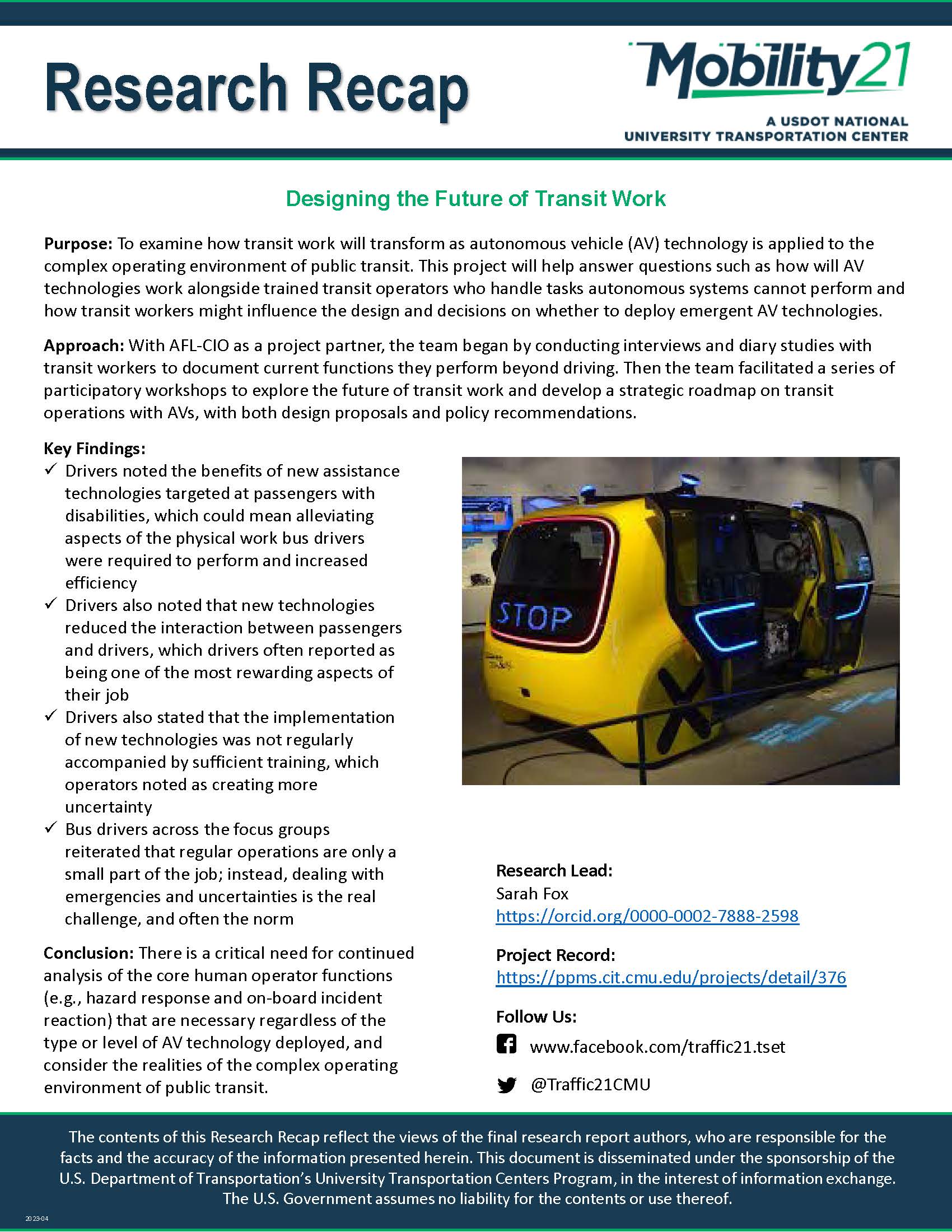 Research Recap Designing the Future of Transit Work M21