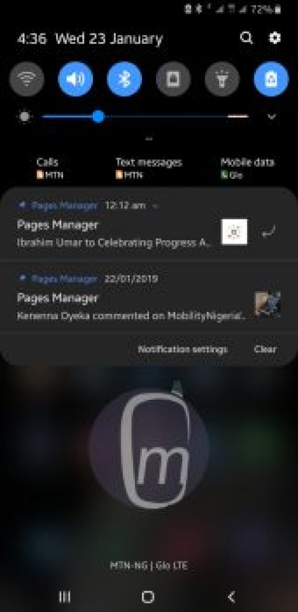 Samsung one ui Night Mode notifications