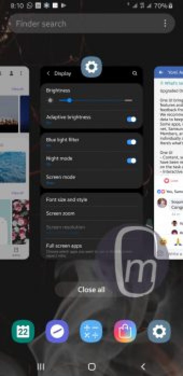 Samsung one ui Night Mode running apps