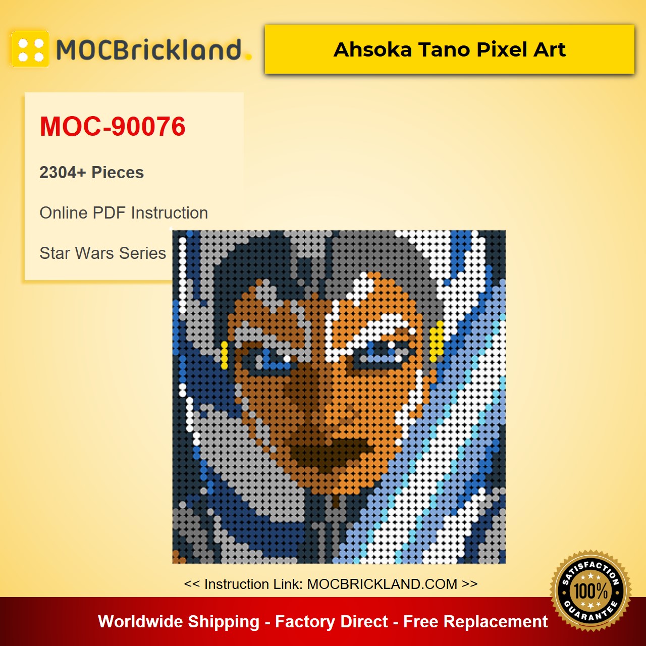 Ahsoka Tano Pixel Art MOC90076 Star Wars With 2304 Pieces MOC Brick Land