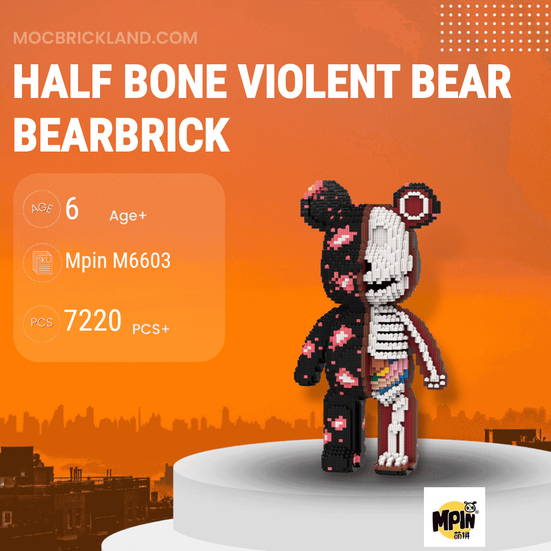 Half Bone Violent Bear Bearbrick MPIN M6603 Creator Expert with 7220 Pieces MOC Brick Land