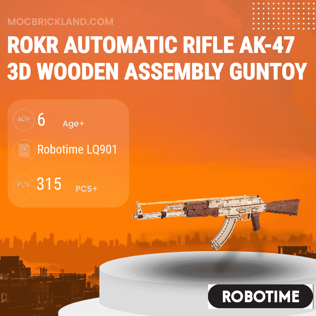 Rokr Automatic Rifle AK47 3D Wooden Assembly Guntoy Robotime LQ901 Military with 315 Pieces
